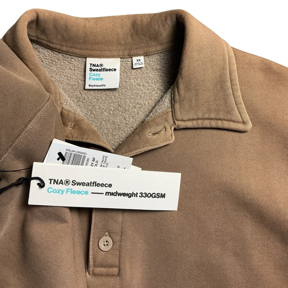 TNA Aritzia Cozy Fleece Boyfriend Pullover XS NWT Beige with colorful fading